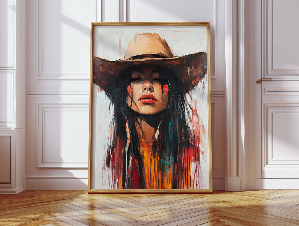 Painted Cowgirl Canvas – Boho Western Woman Wall Art - Quarter Circle AK Boutique