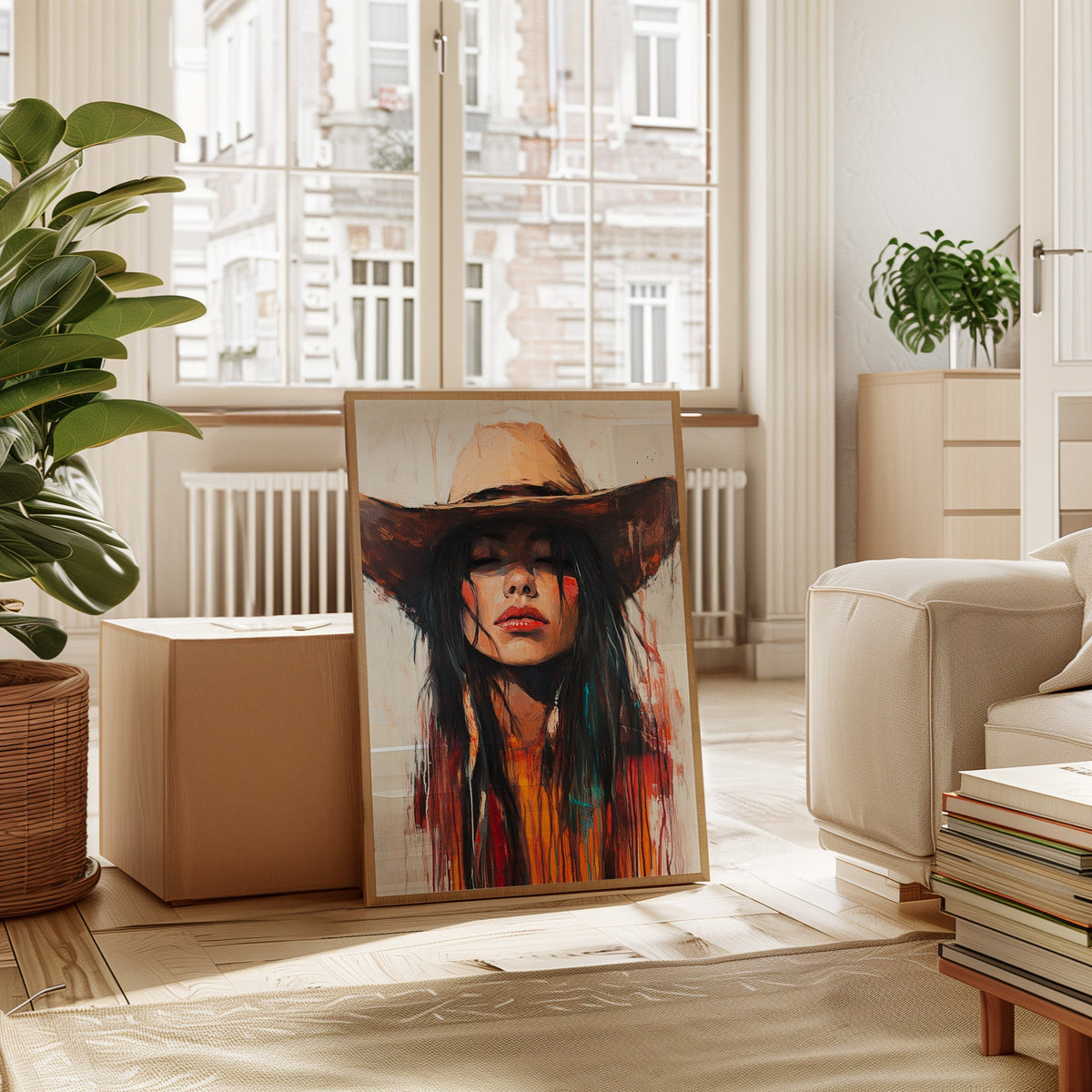 Painted Cowgirl Canvas – Boho Western Woman Wall Art - Quarter Circle AK Boutique