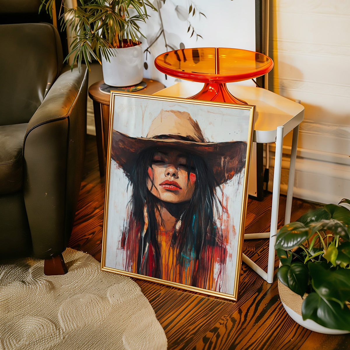 Painted Cowgirl Canvas – Boho Western Woman Wall Art - Quarter Circle AK Boutique