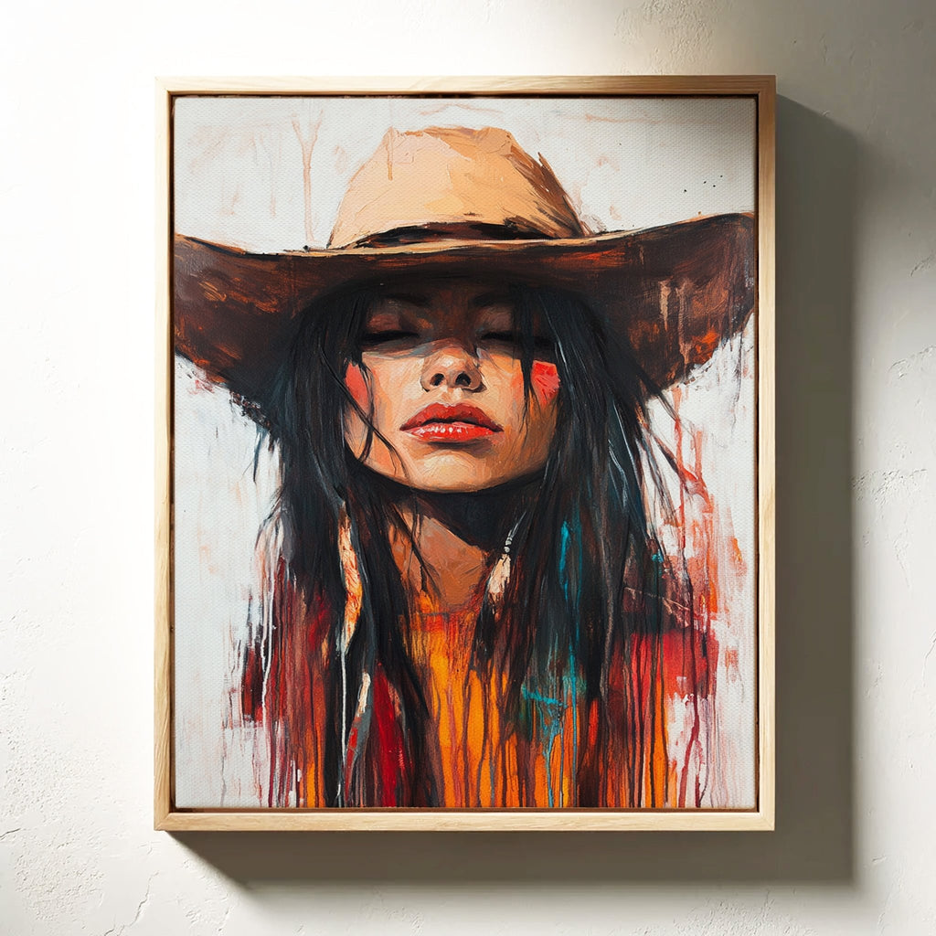 Painted Cowgirl Canvas – Boho Western Woman Wall Art - Quarter Circle AK Boutique