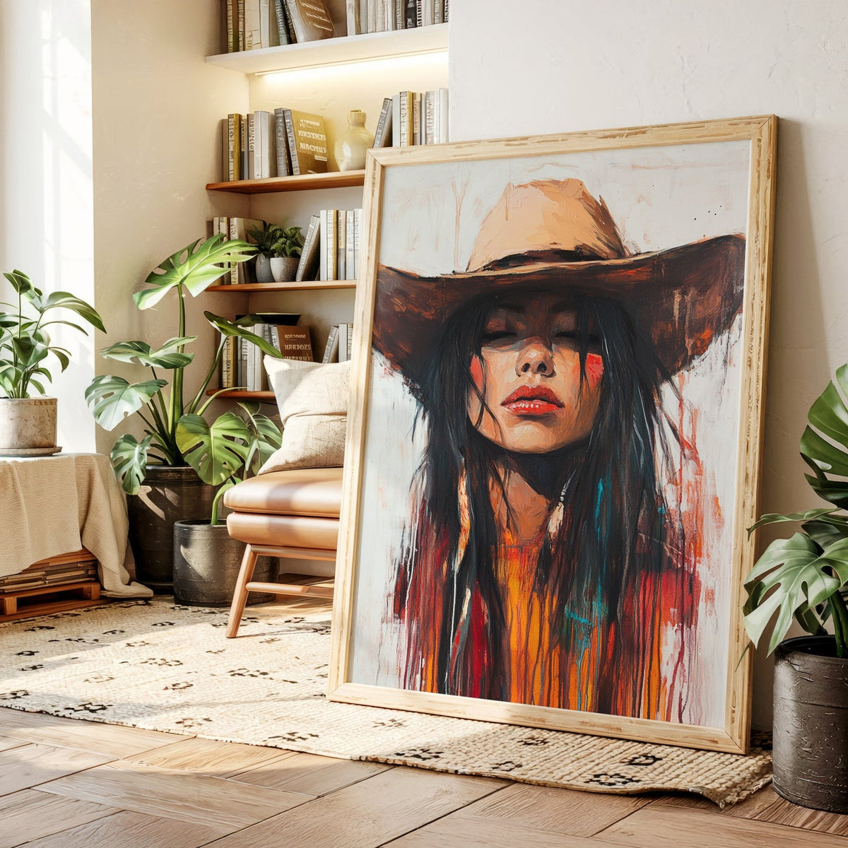 Painted Cowgirl Canvas – Boho Western Woman Wall Art - Quarter Circle AK Boutique