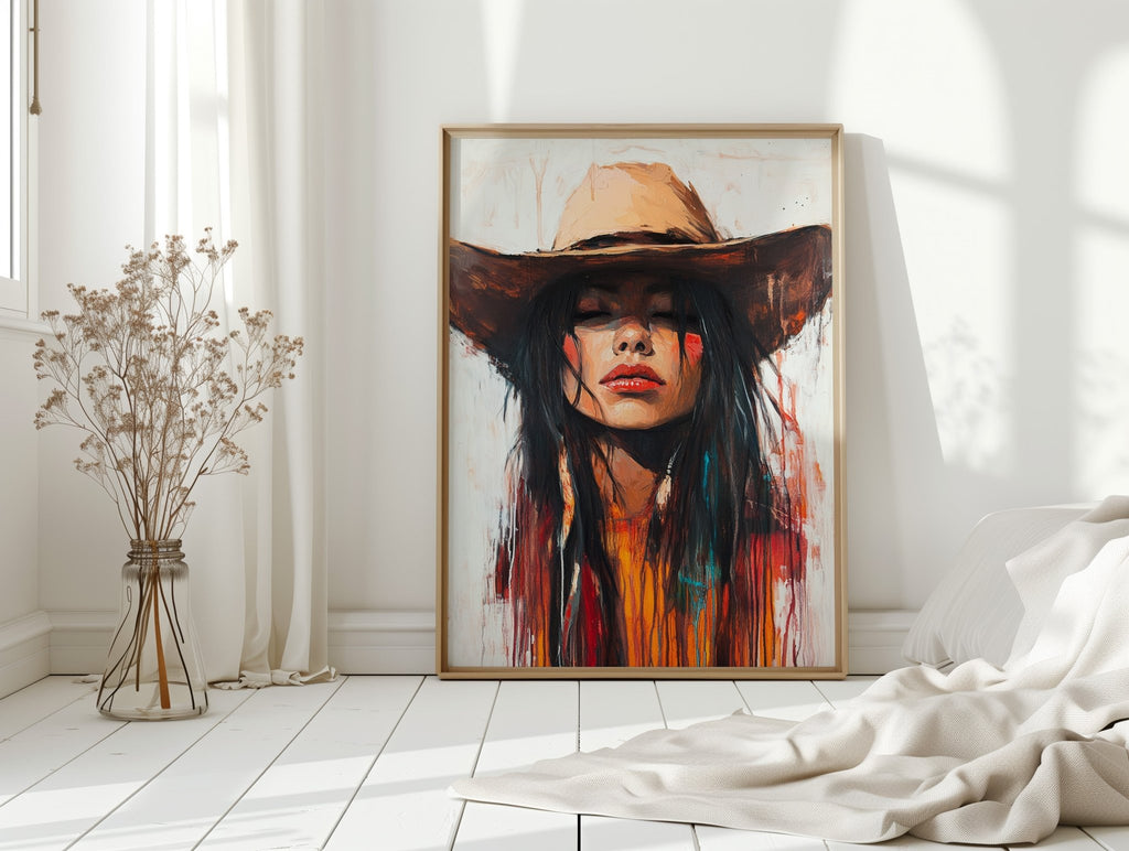 Painted Cowgirl Canvas – Boho Western Woman Wall Art - Quarter Circle AK Boutique