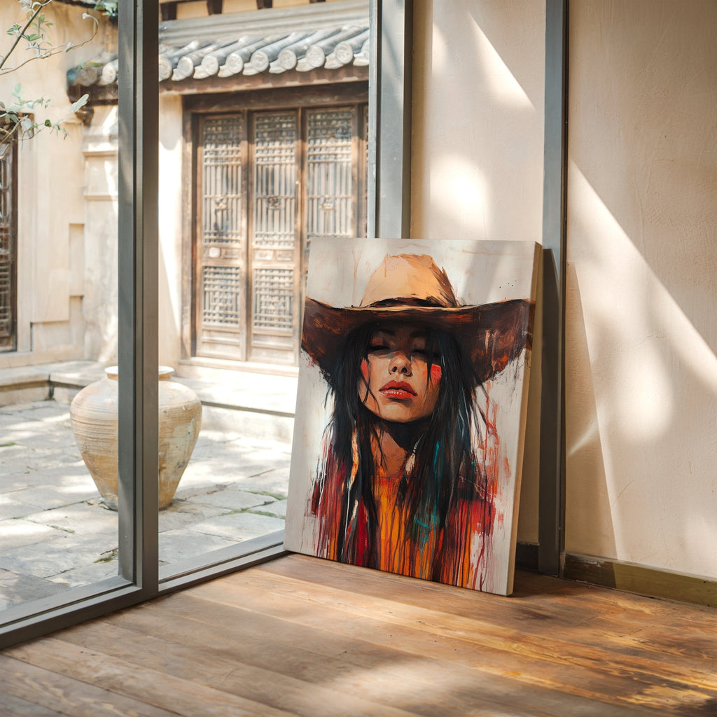 Painted Cowgirl Canvas – Boho Western Woman Wall Art - Quarter Circle AK Boutique