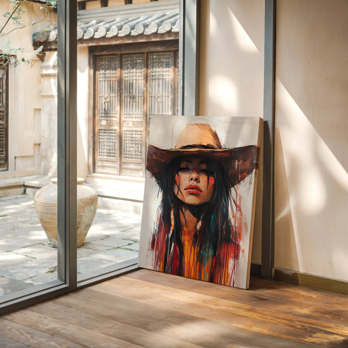 Painted Cowgirl Canvas – Boho Western Woman Wall Art - Quarter Circle AK Boutique