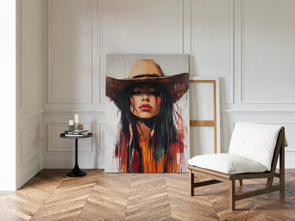 Painted Cowgirl Canvas – Boho Western Woman Wall Art - Quarter Circle AK Boutique