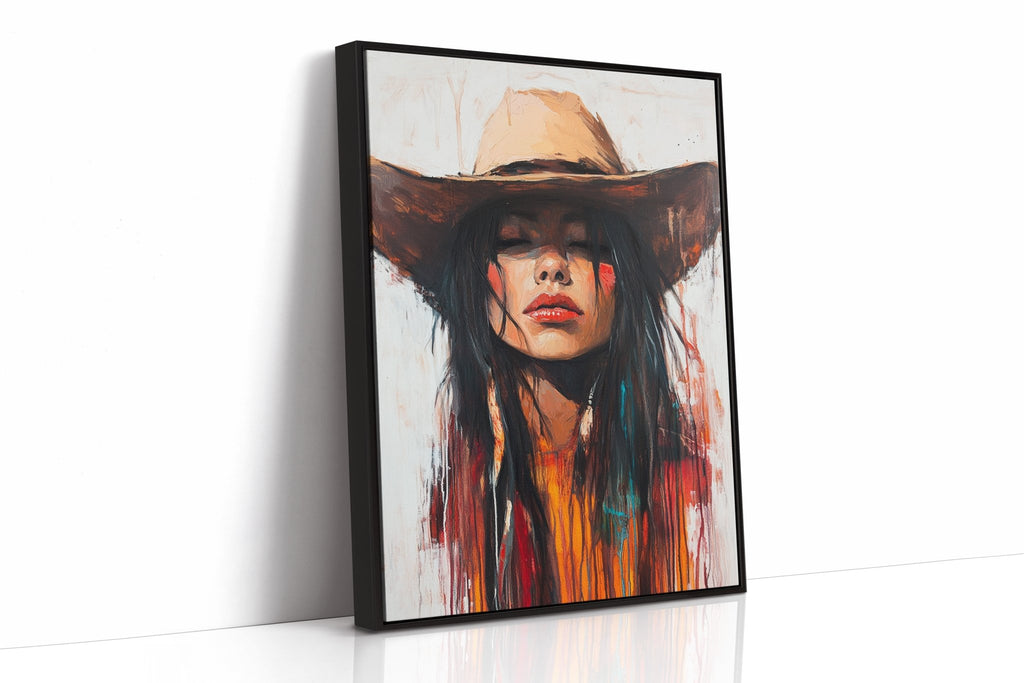 Painted Cowgirl Canvas – Boho Western Woman Wall Art - Quarter Circle AK Boutique