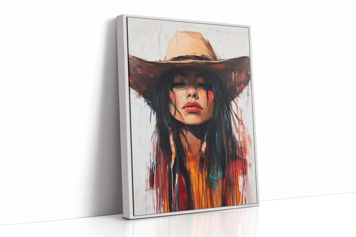 Painted Cowgirl Canvas – Boho Western Woman Wall Art - Quarter Circle AK Boutique