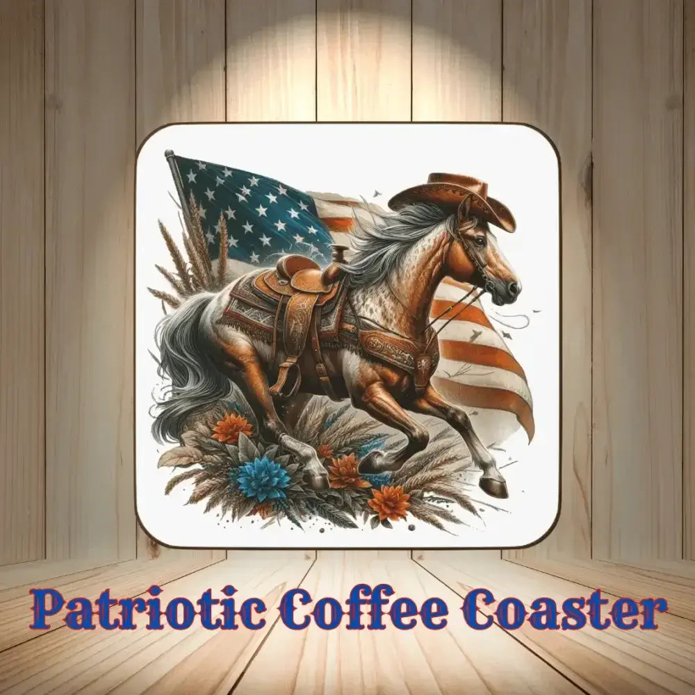Patriotic Horse Beverage Bar Coaster, Western Bar Accessories