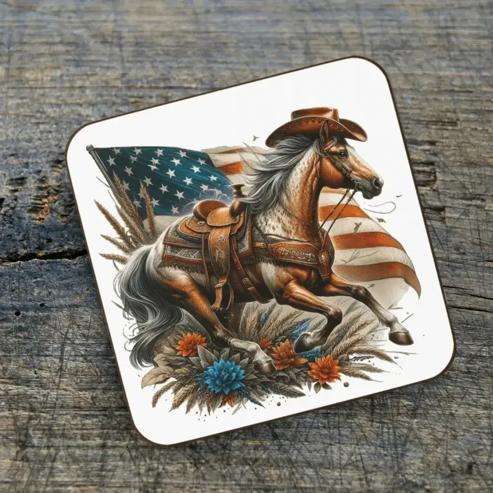 Patriotic Horse Beverage Bar Coaster, Western Bar Accessories