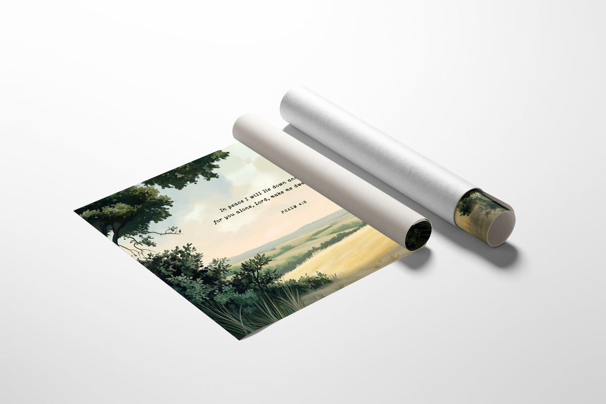 Peaceful Meadow with Psalm 4:8 Scripture - Quarter Circle AK Boutique