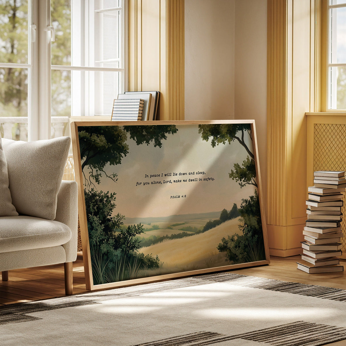 Peaceful Meadow with Psalm 4:8 Scripture - Quarter Circle AK Boutique