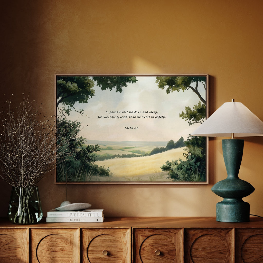 Peaceful Meadow with Psalm 4:8 Scripture - Quarter Circle AK Boutique