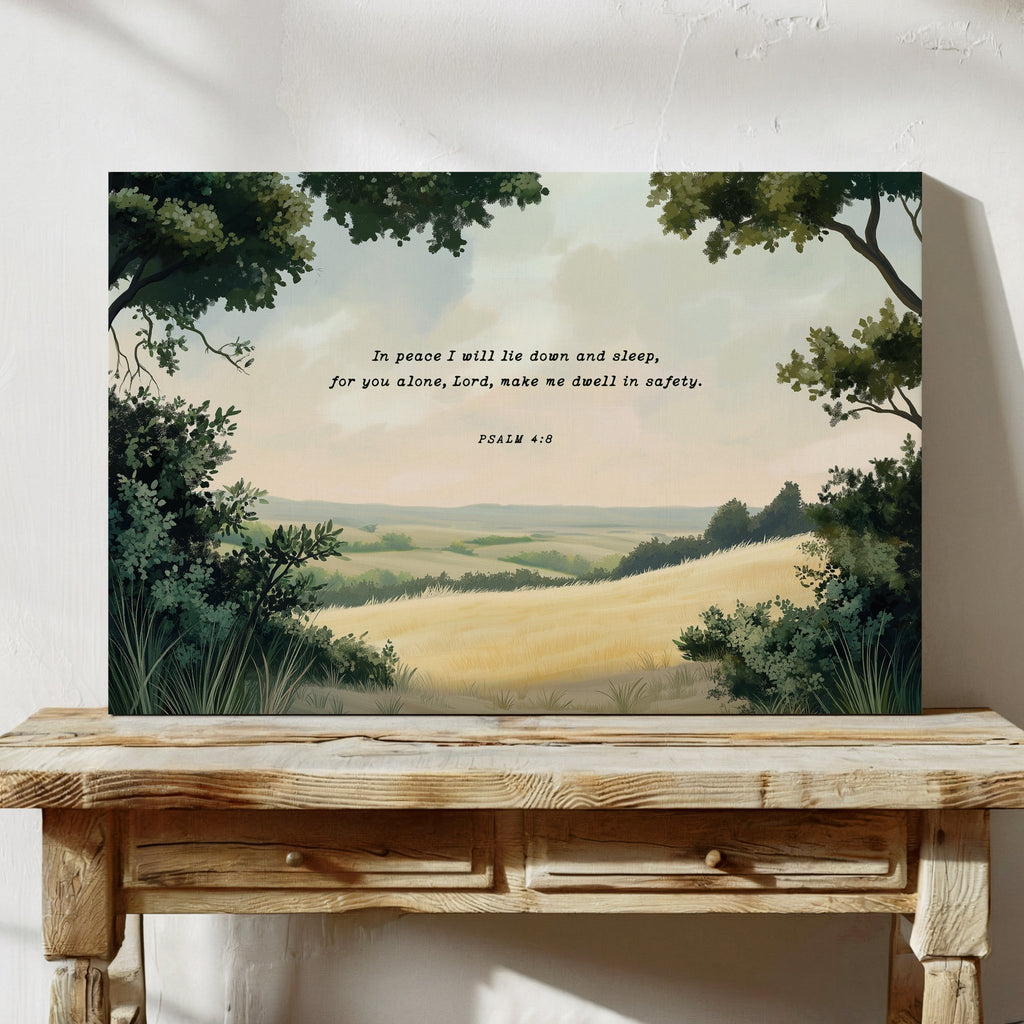 Peaceful Meadow with Psalm 4:8 Scripture - Quarter Circle AK Boutique