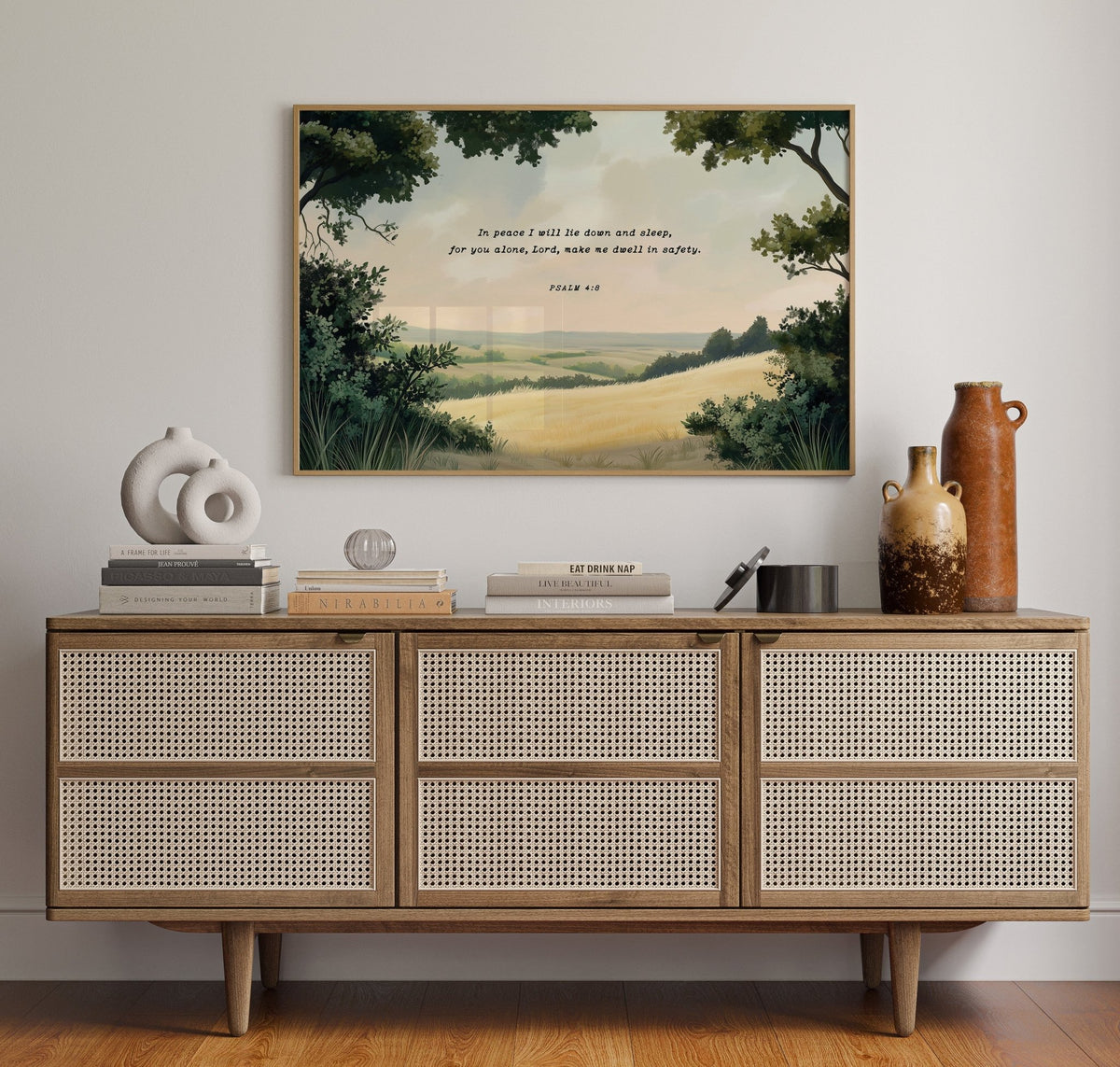 Peaceful Meadow with Psalm 4:8 Scripture - Quarter Circle AK Boutique