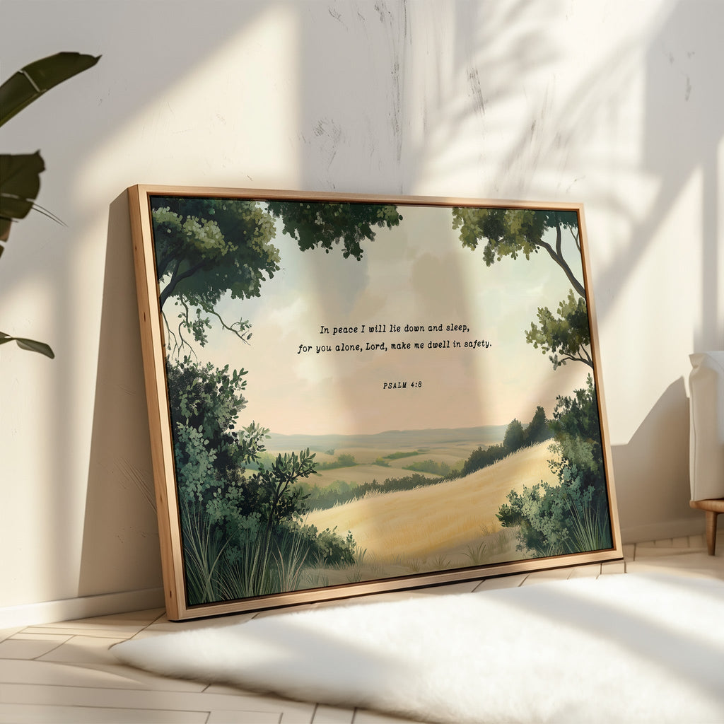 Peaceful Meadow with Psalm 4:8 Scripture - Quarter Circle AK Boutique