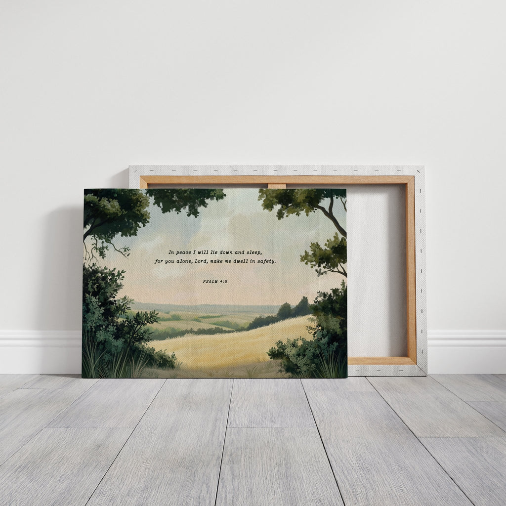 Peaceful Meadow with Psalm 4:8 Scripture - Quarter Circle AK Boutique