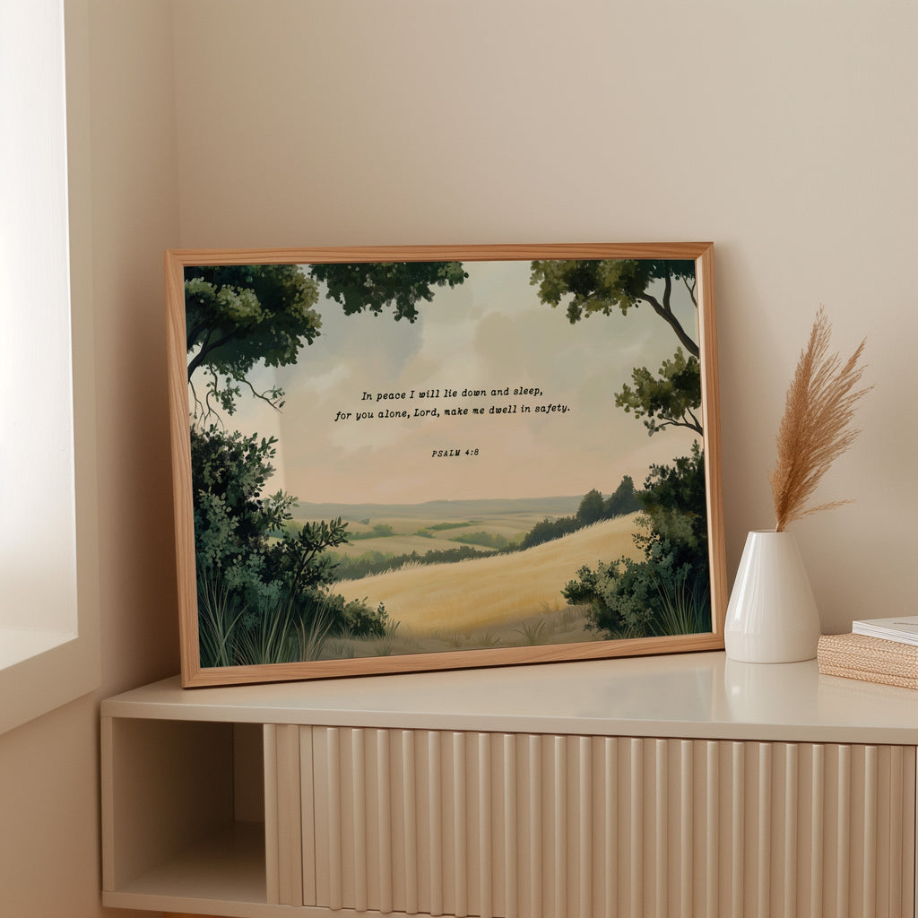 Peaceful Meadow with Psalm 4:8 Scripture - Quarter Circle AK Boutique