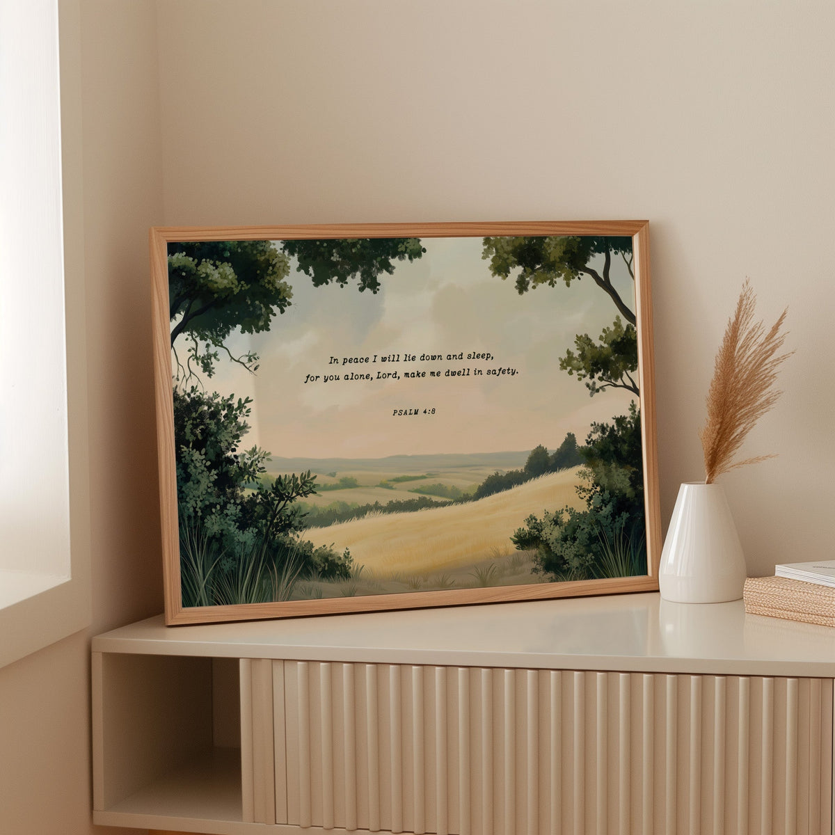 Peaceful Meadow with Psalm 4:8 Scripture - Quarter Circle AK Boutique