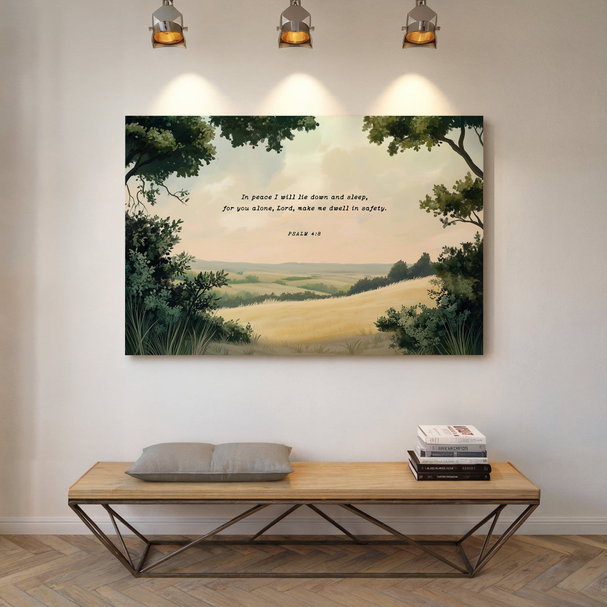 Peaceful Meadow with Psalm 4:8 Scripture - Quarter Circle AK Boutique