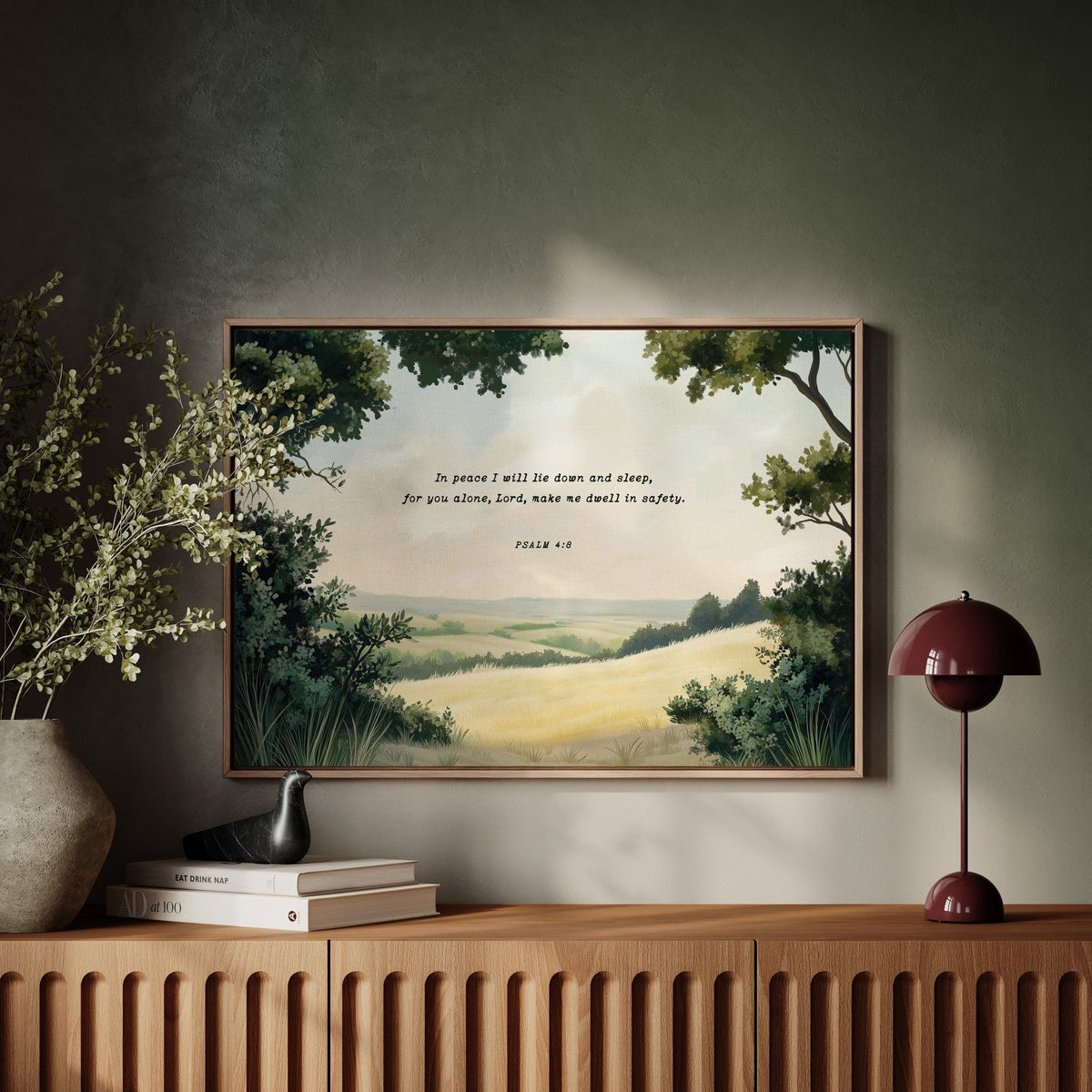 Peaceful Meadow with Psalm 4:8 Scripture - Quarter Circle AK Boutique