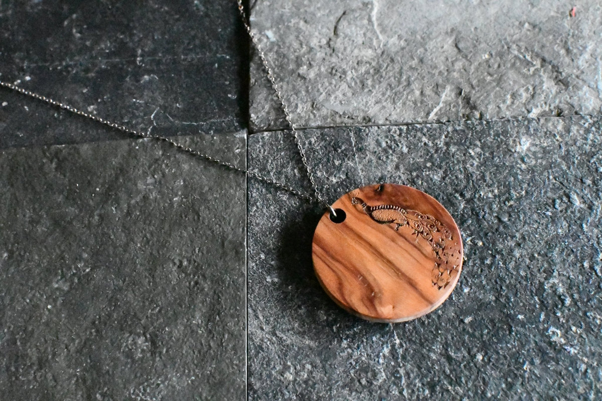 Peacock Wood & Sterling Silver Pendant Necklace