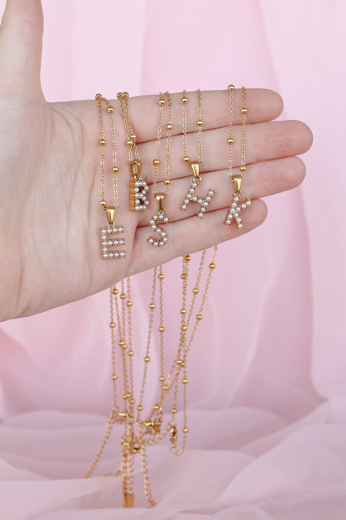 Pearl Initial Necklace - Quarter Circle AK Boutique