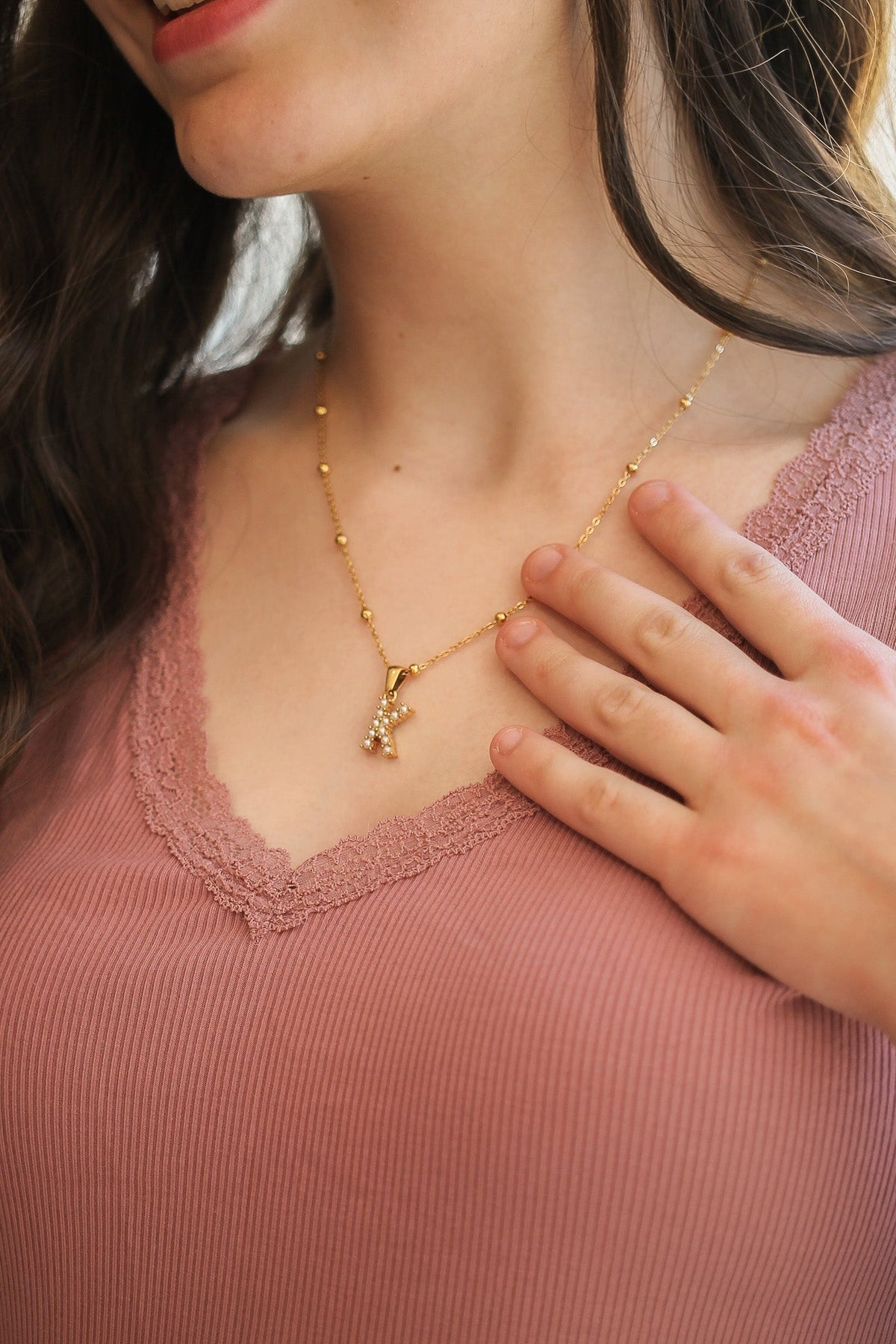 Pearl Initial Necklace - Quarter Circle AK Boutique