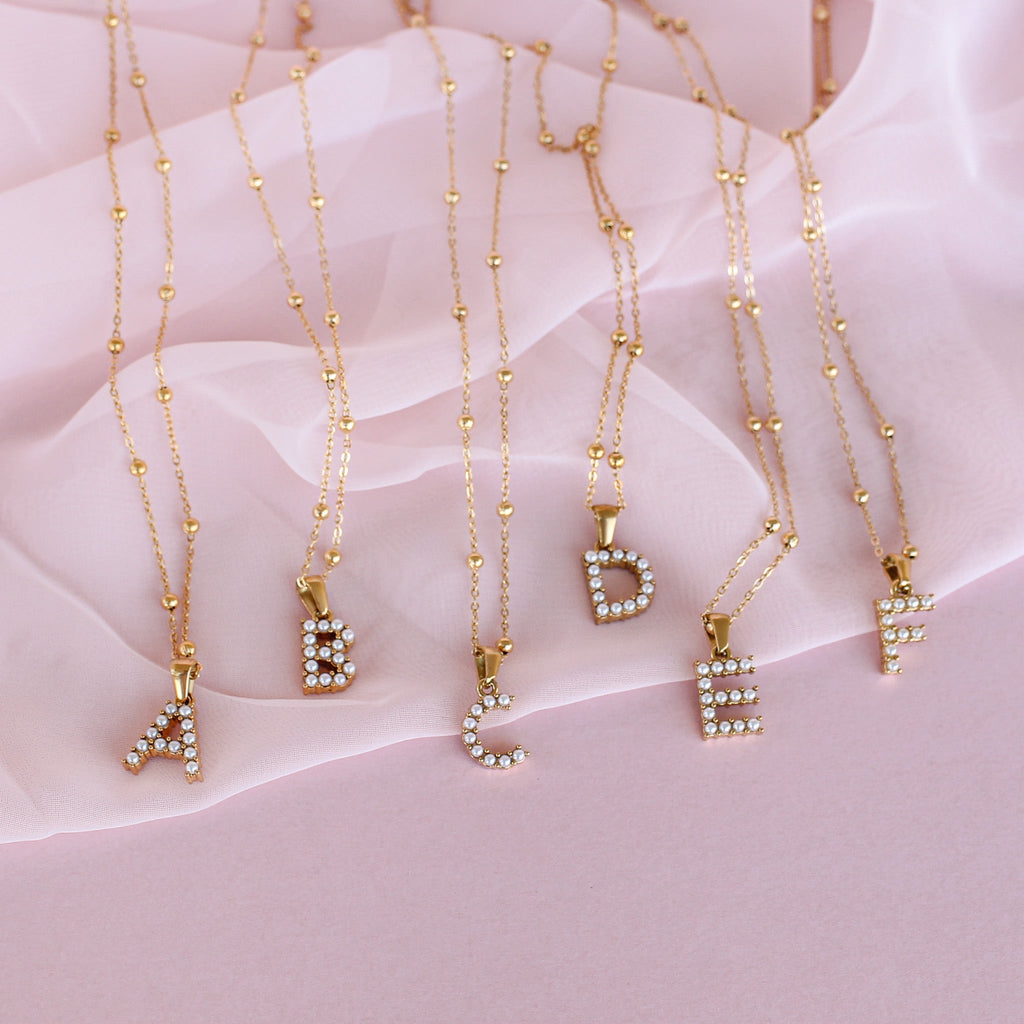 Pearl Initial Necklace - Quarter Circle AK Boutique