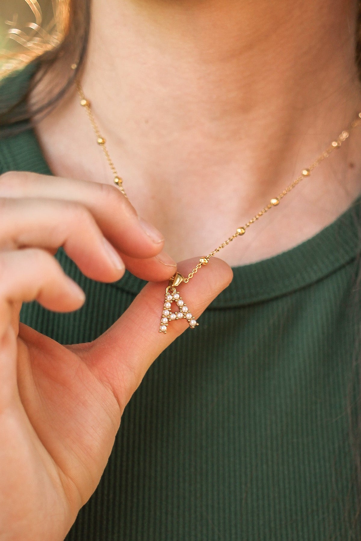Pearl Initial Necklace - Quarter Circle AK Boutique