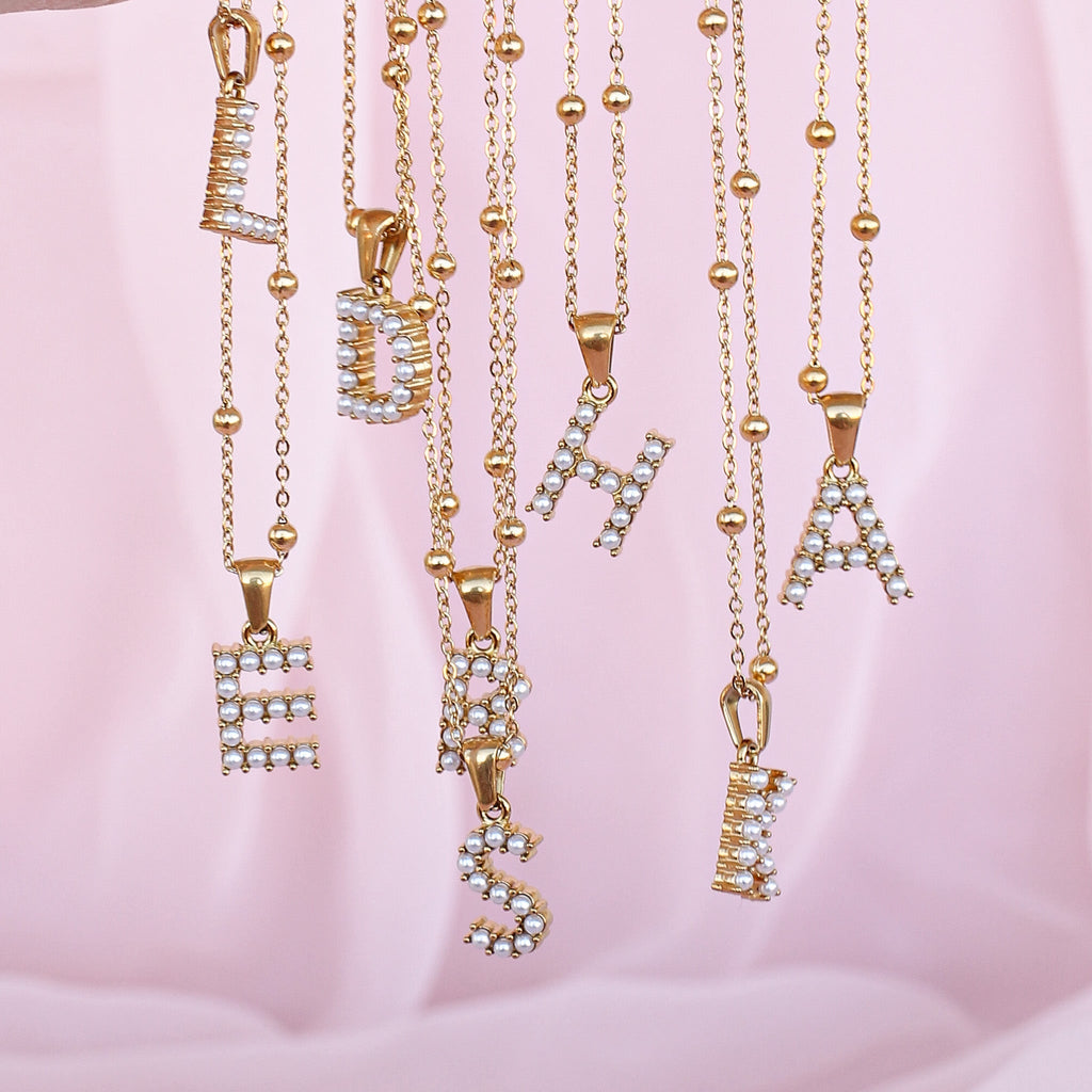 Pearl Initial Necklace - Quarter Circle AK Boutique