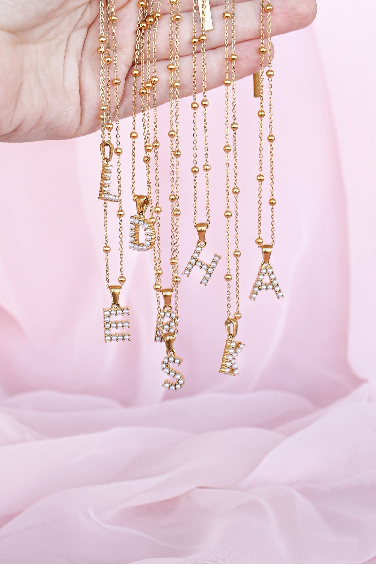 Pearl Initial Necklace - Quarter Circle AK Boutique