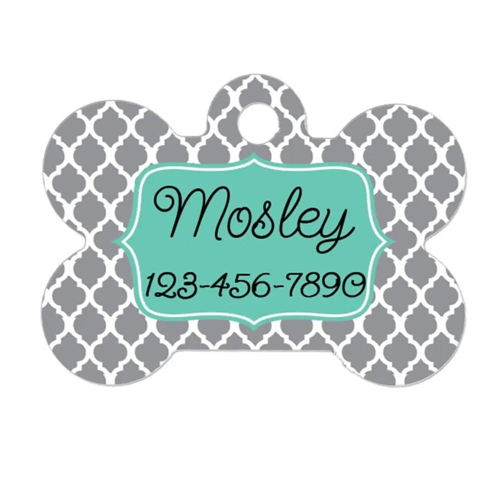 Personalized Dog Tag - Dog ID Tag - Personalized Bone Dog Tag - Pet Gift - Custom Pet ID Tag - Gray Mint - Quarter Circle AK Boutique