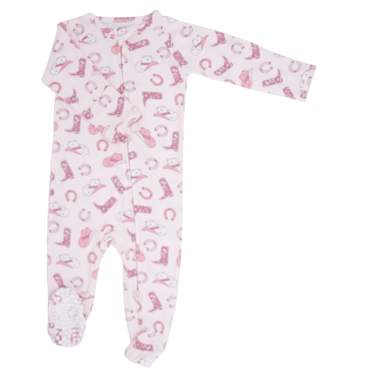 Pink Western Boots Zipper Footie - Quarter Circle AK Boutique