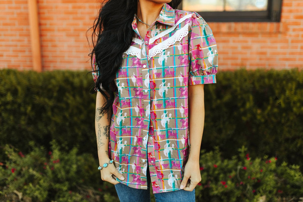 2 Fly Co "Plaid Posse" Western Top — Multi-Color Plaid with Lace Detail Comfortable Statement Piece