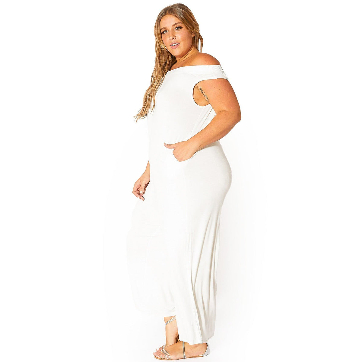 Plus Size Off-Shoulder Wide Leg Jumpsuit - Bellatrix - Quarter Circle AK Boutique