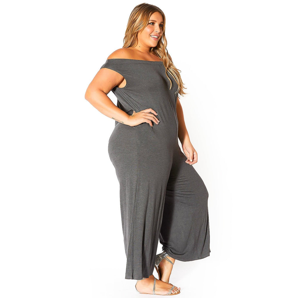 Plus Size Off-Shoulder Wide Leg Jumpsuit - Bellatrix - Quarter Circle AK Boutique