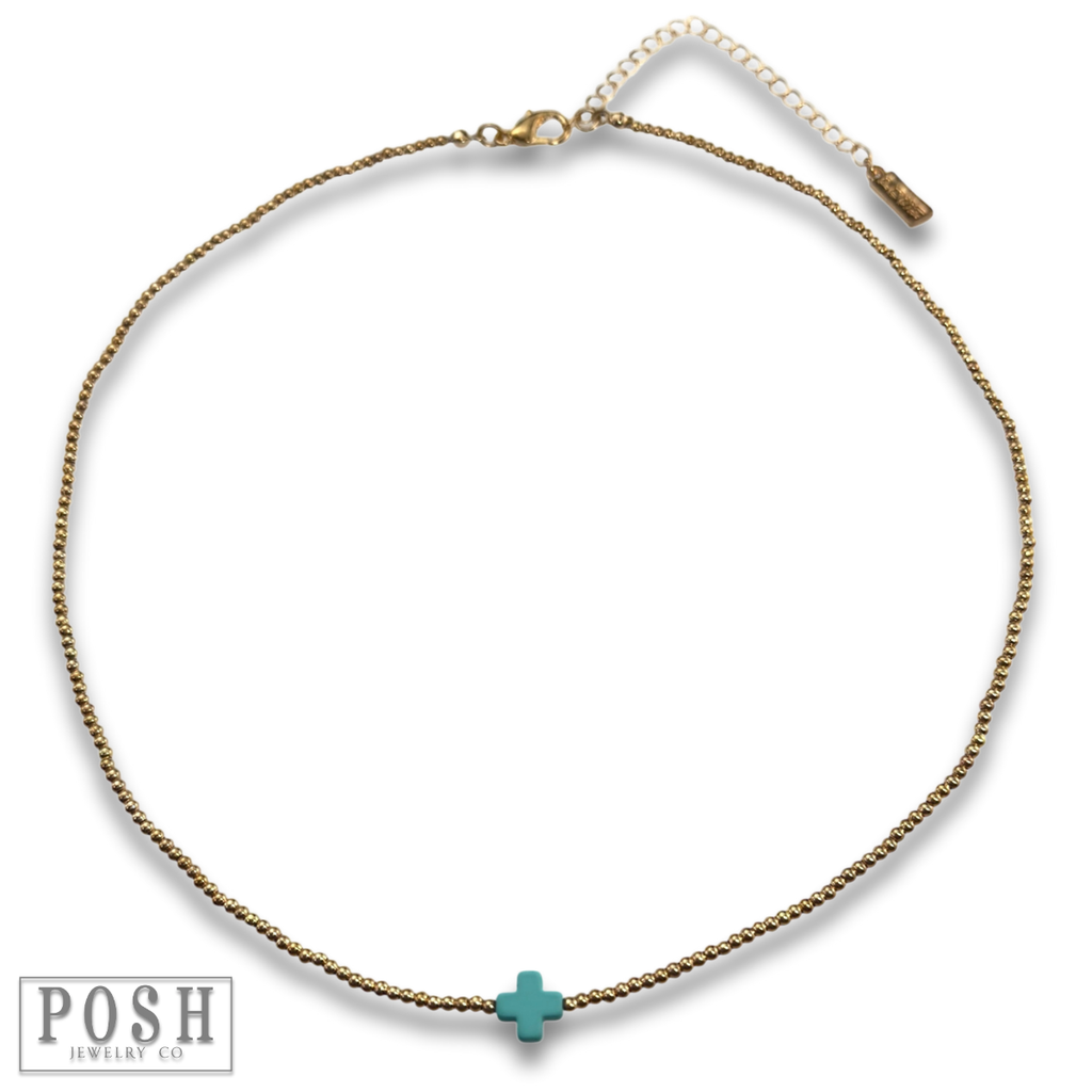 Bead chain cross layering necklace