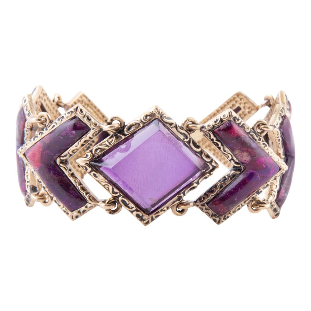 Pointedly Purple Turquoise Golden Link Bracelet