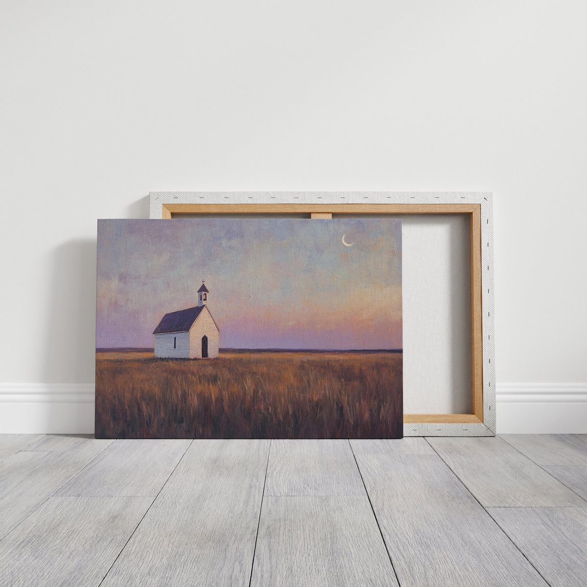 Prairie Moon Chapel Canvas – Minimalist Country Church Wall Art - Quarter Circle AK Boutique