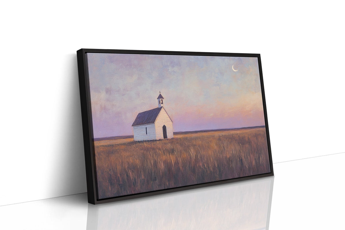 Prairie Moon Chapel Canvas – Minimalist Country Church Wall Art - Quarter Circle AK Boutique