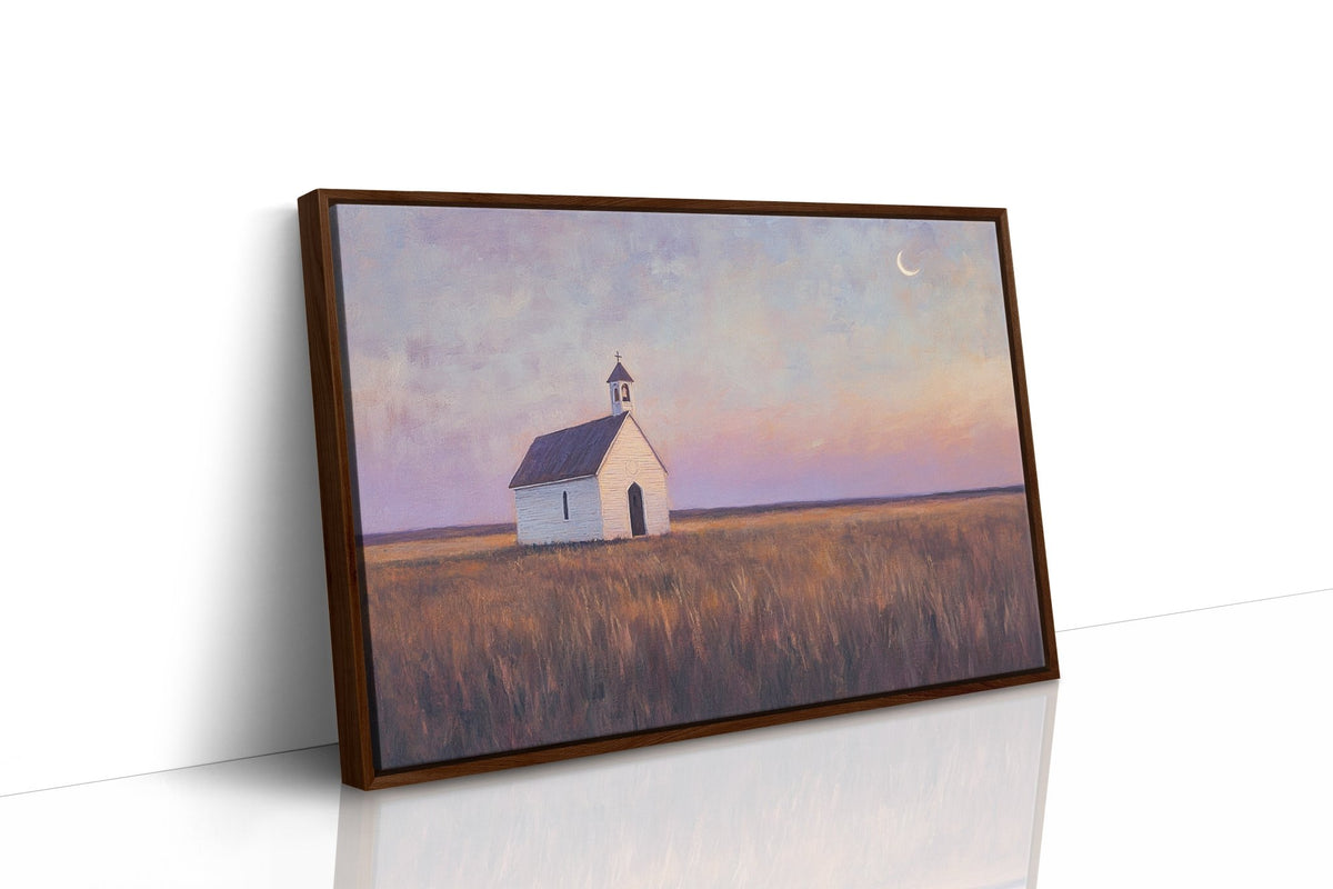 Prairie Moon Chapel Canvas – Minimalist Country Church Wall Art - Quarter Circle AK Boutique