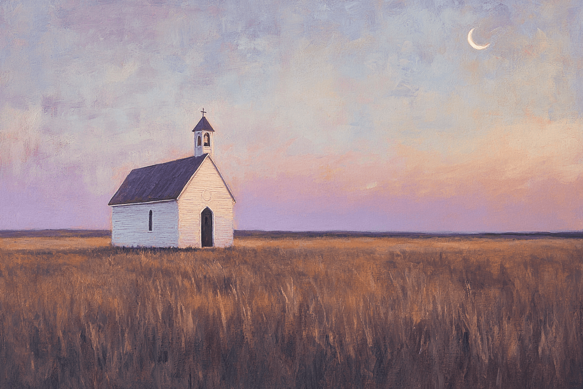 Prairie Moon Chapel Canvas – Minimalist Country Church Wall Art - Quarter Circle AK Boutique
