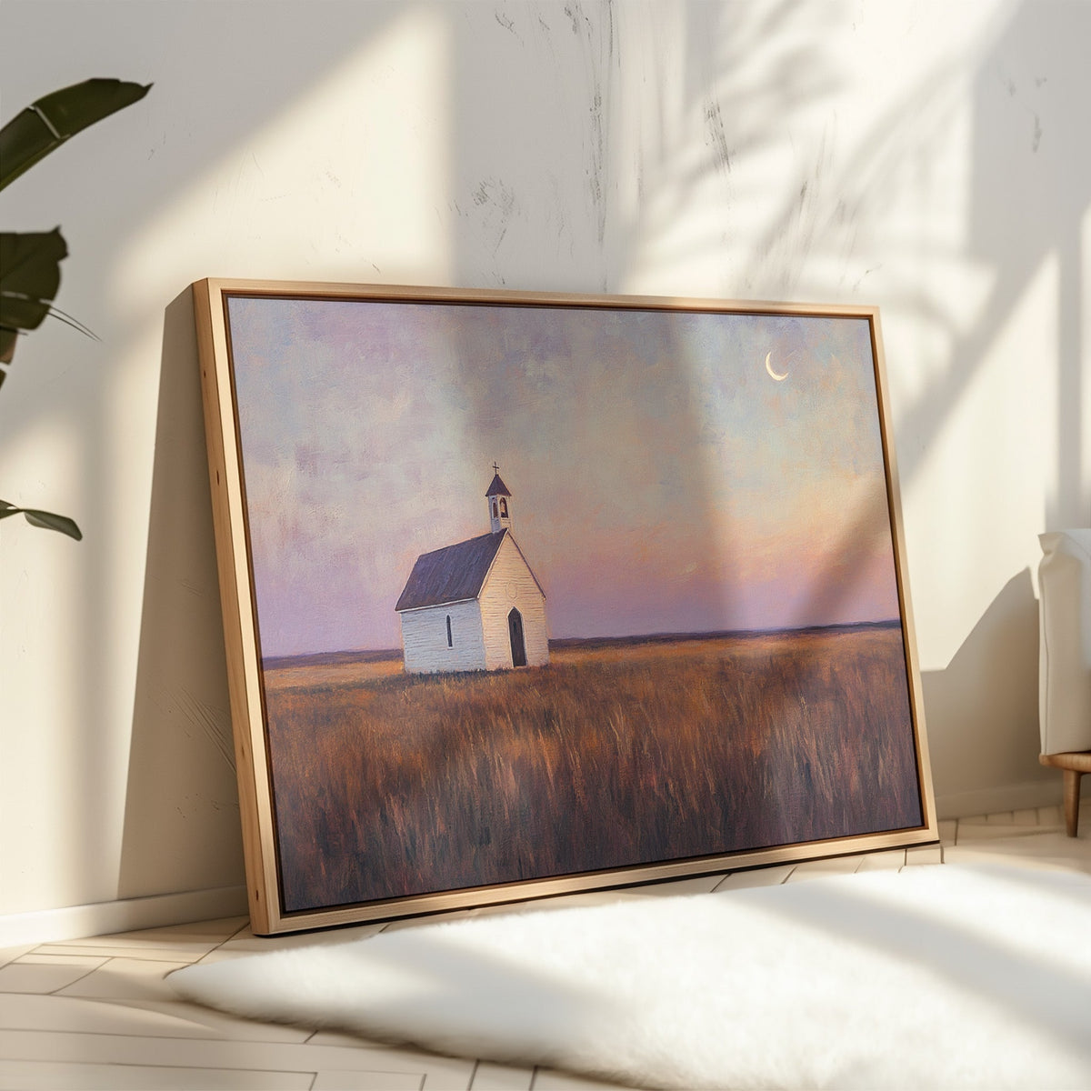 Prairie Moon Chapel Canvas – Minimalist Country Church Wall Art - Quarter Circle AK Boutique