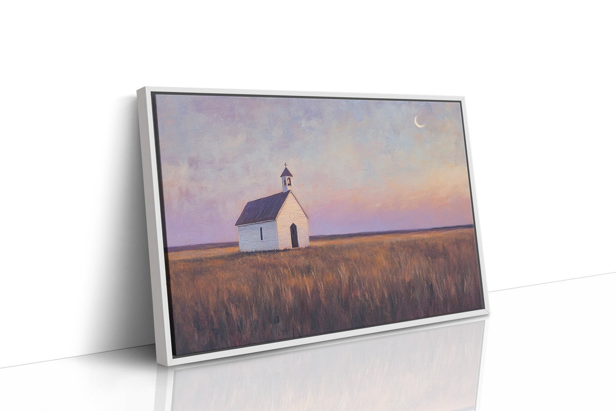 Prairie Moon Chapel Canvas – Minimalist Country Church Wall Art - Quarter Circle AK Boutique