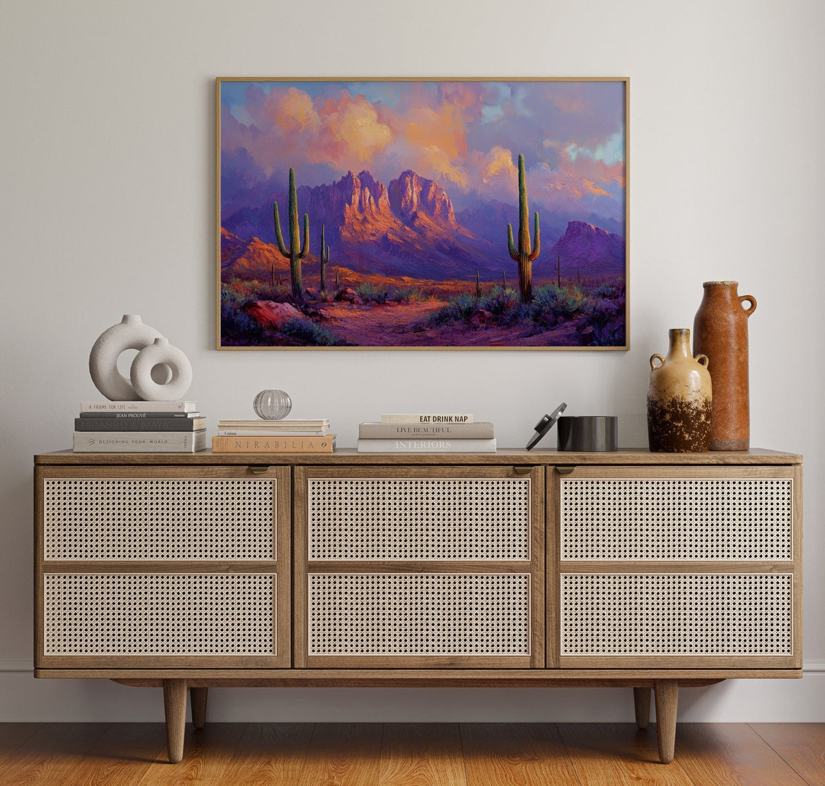 Purple Desert Sunset Canvas – Southwest Cactus Wall Art - Quarter Circle AK Boutique