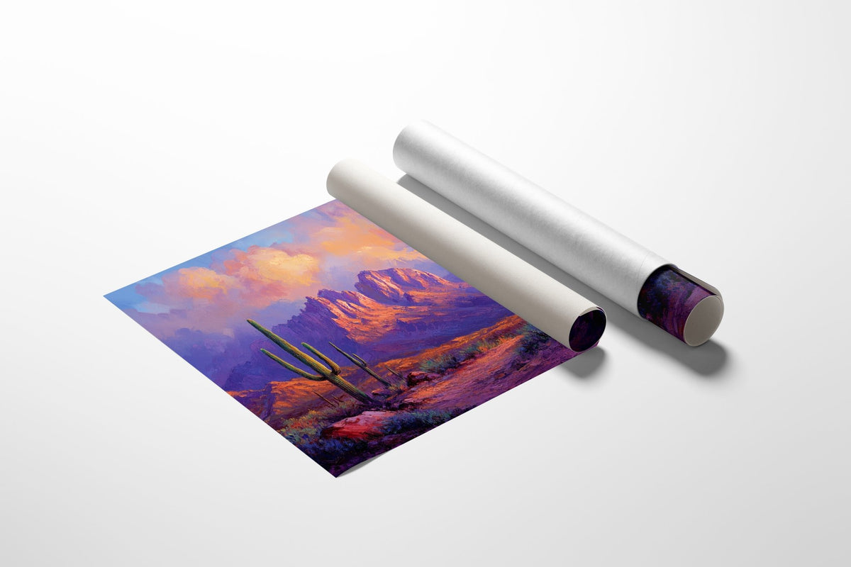 Purple Desert Sunset Canvas – Southwest Cactus Wall Art - Quarter Circle AK Boutique