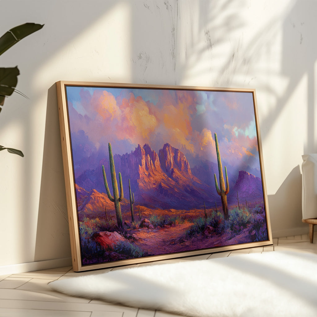 Purple Desert Sunset Canvas – Southwest Cactus Wall Art - Quarter Circle AK Boutique