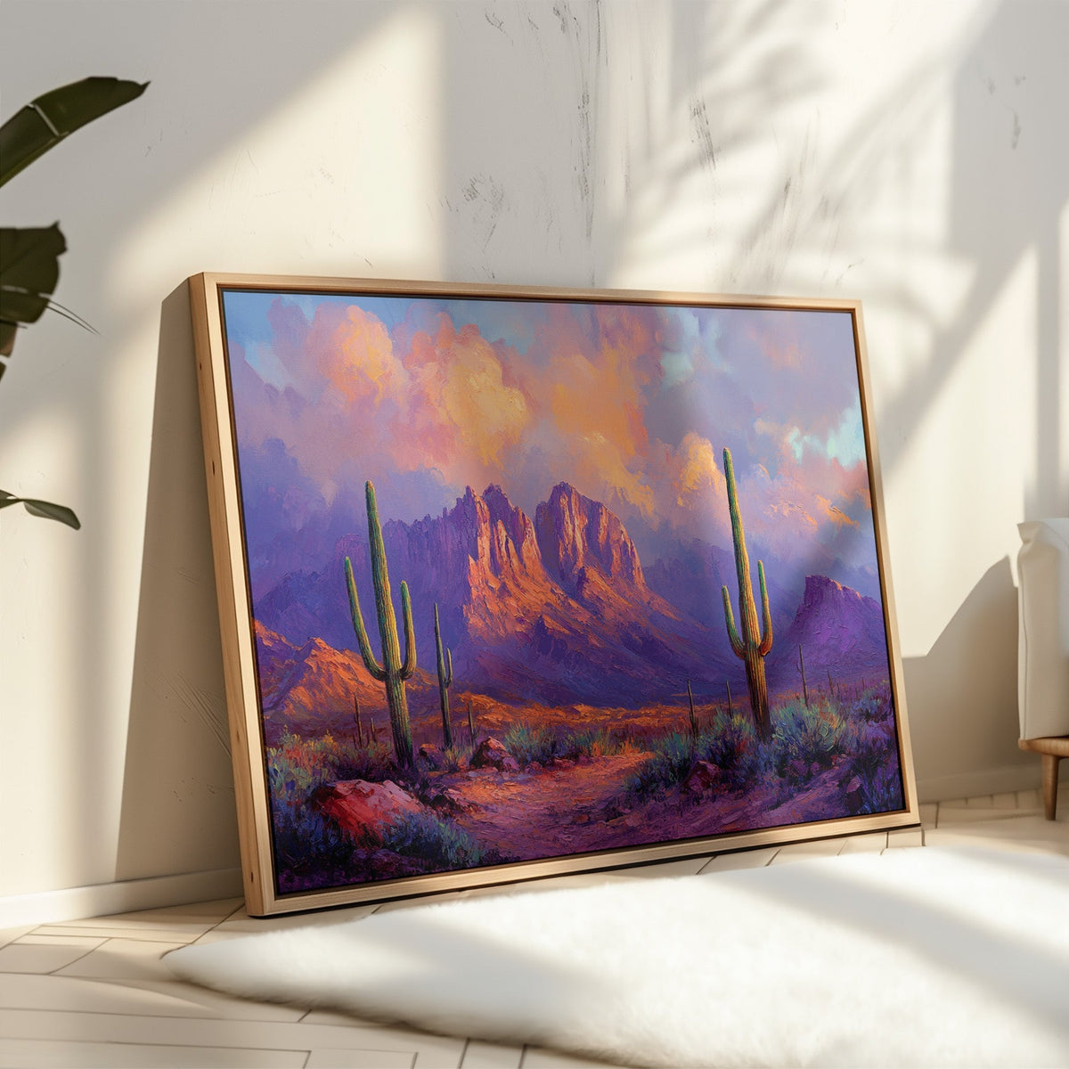 Purple Desert Sunset Canvas – Southwest Cactus Wall Art - Quarter Circle AK Boutique