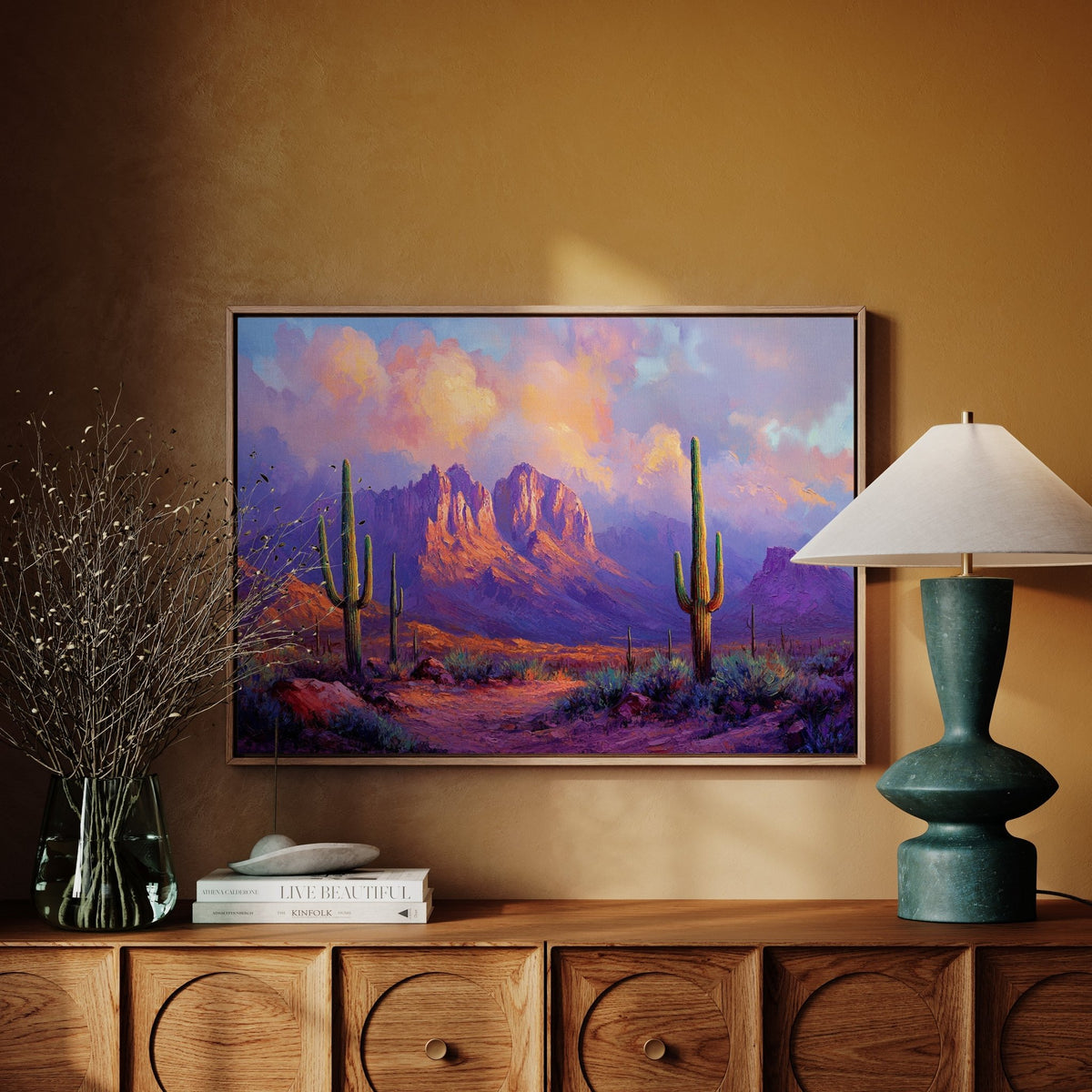 Purple Desert Sunset Canvas – Southwest Cactus Wall Art - Quarter Circle AK Boutique