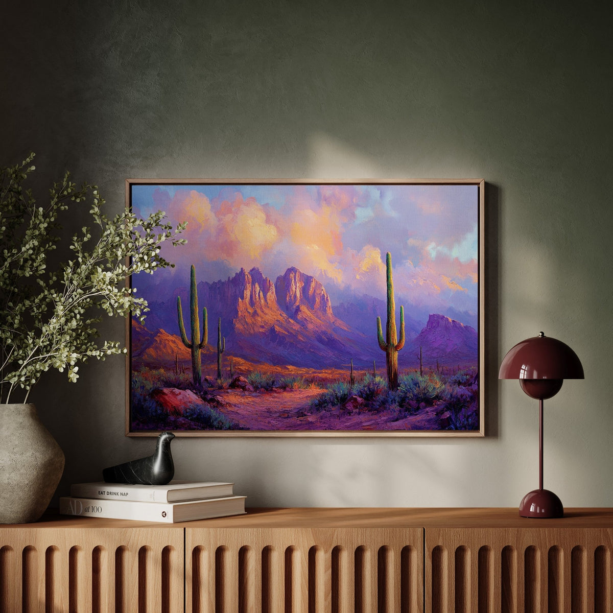 Purple Desert Sunset Canvas – Southwest Cactus Wall Art - Quarter Circle AK Boutique